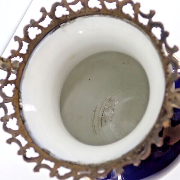 French Sevres Signed Porcelain Cobalt Blue Gilded Vase Bronze Dragon Handles 19C - Picture 10 of 11